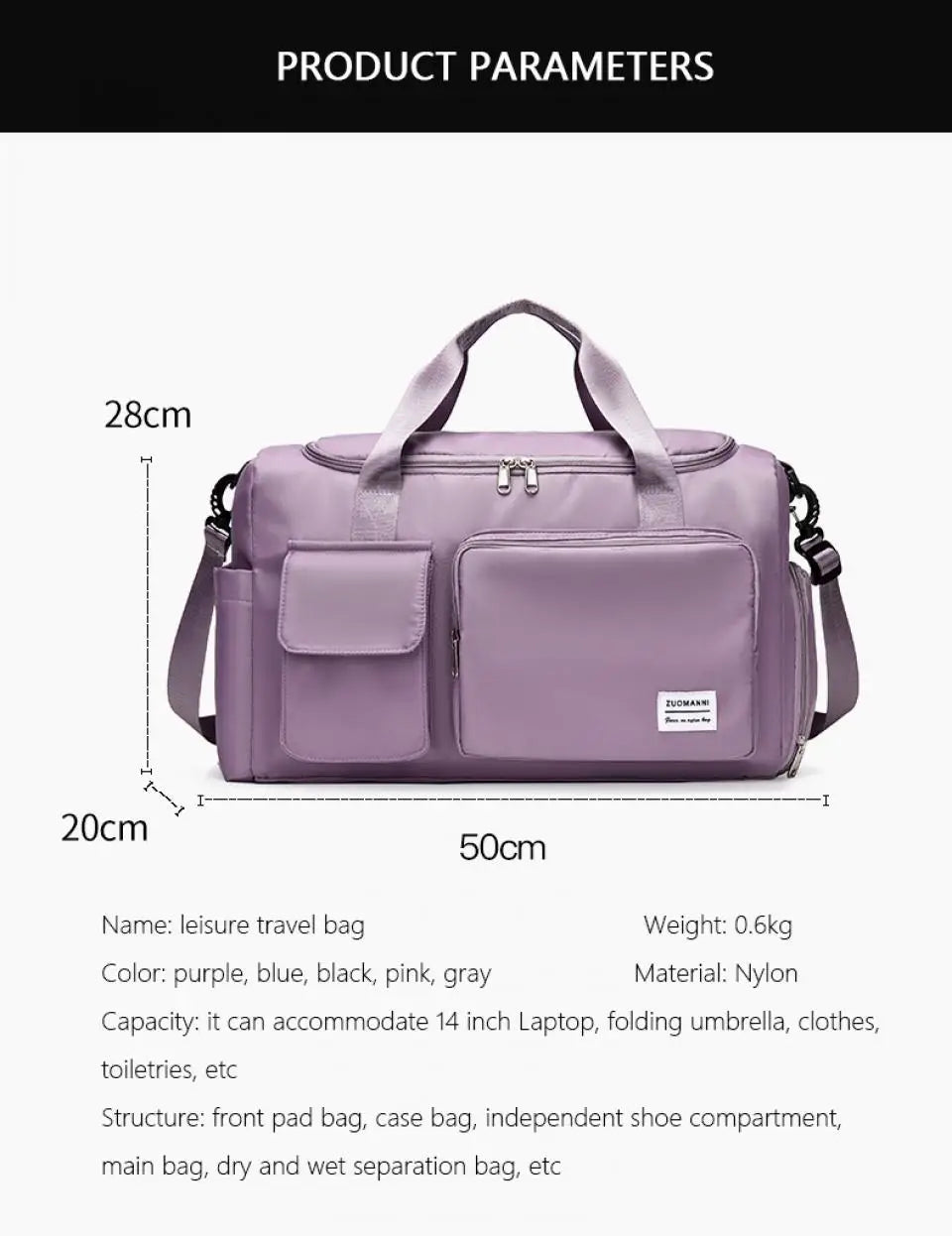 Duffle Bag with Shoe Compartment