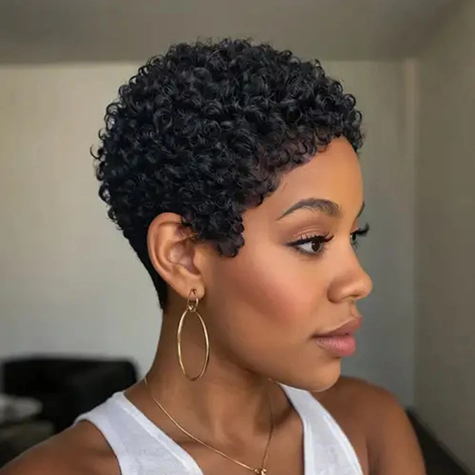 Glueless Afro Pixie Cut Human Hair Wig – Natural Look, Short Style