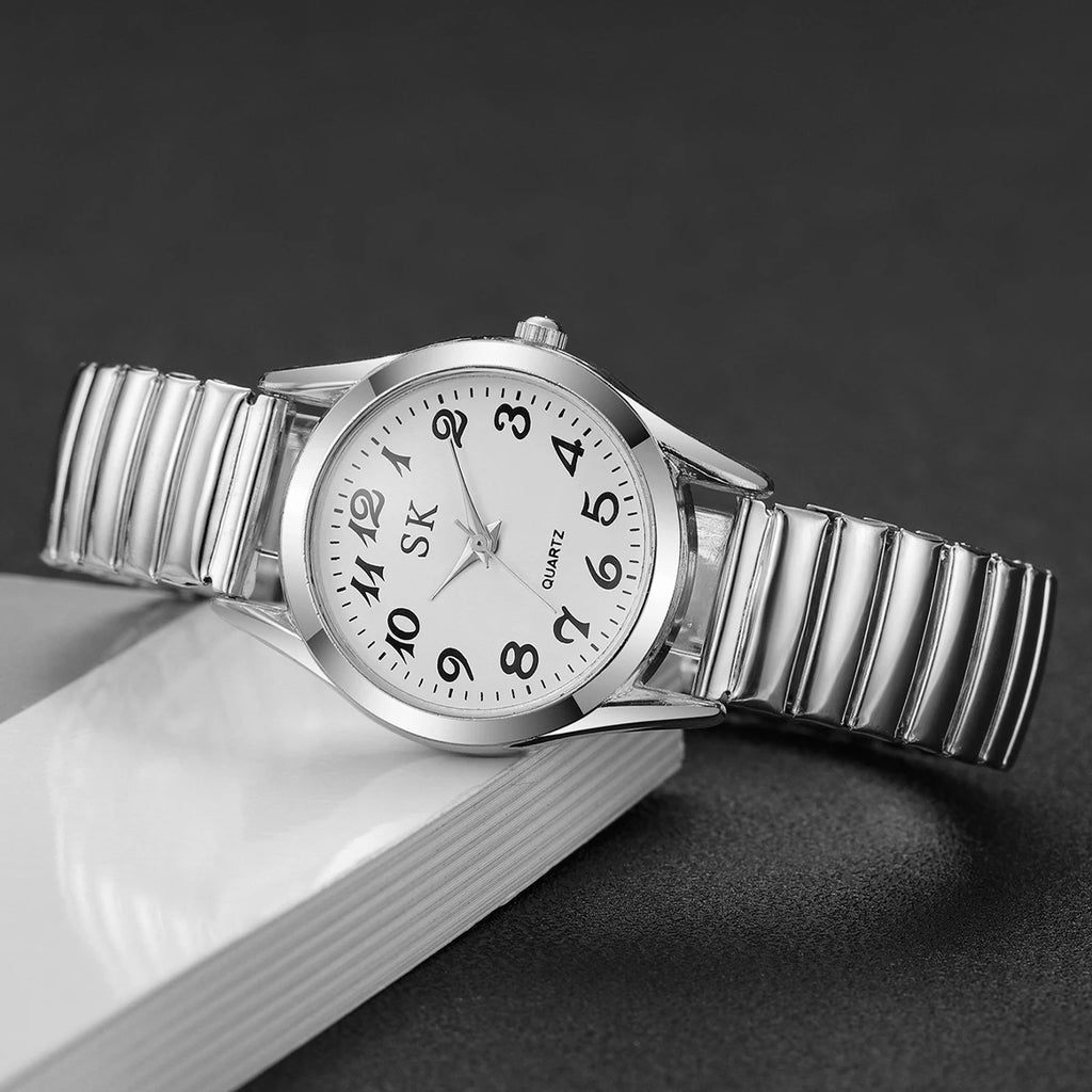 Digital Watch with Steel Strip & Elastic Band