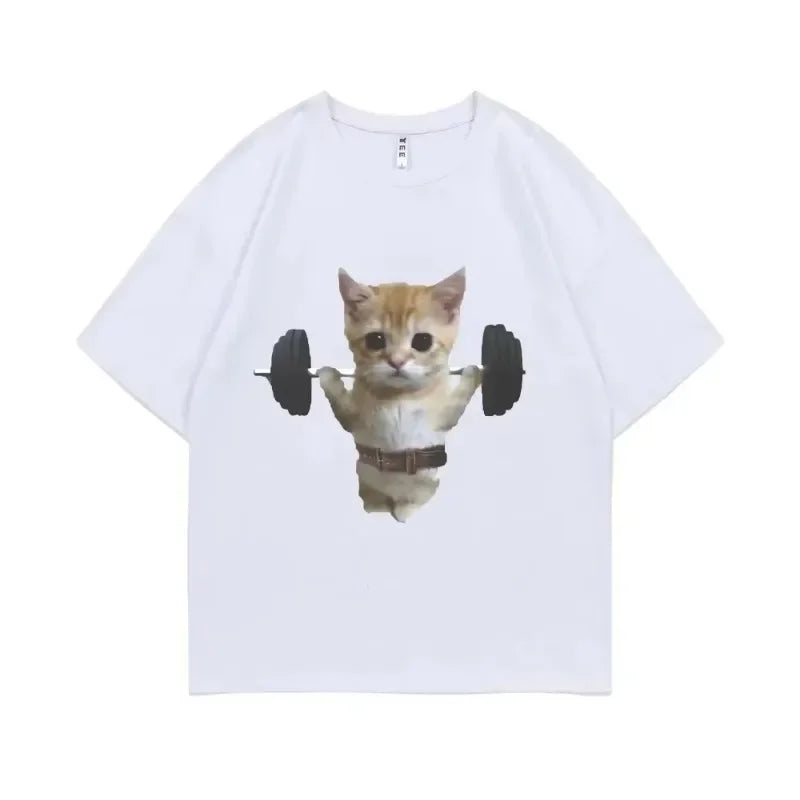 Funny Gym Cat Graphic T-Shirt