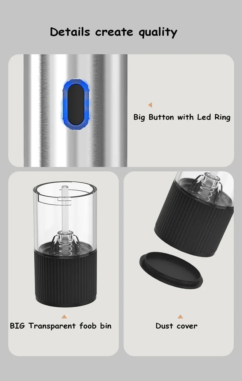 Electric Salt & Pepper Grinder – Rechargeable, Adjustable Coarseness