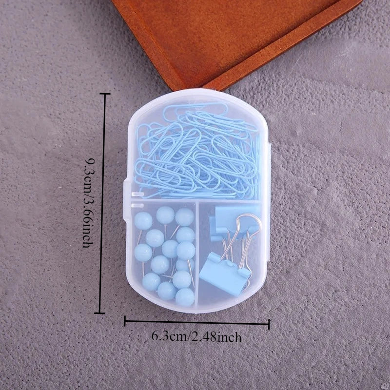 Colourful 3-in-1 Stationery Set - Paper Clips, Binder Clips & Thumb Tacks