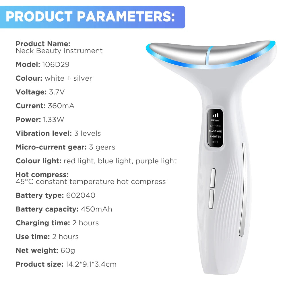 Microcurrent Neck Beauty Device - 3 Massage Modes for Skin Tightening