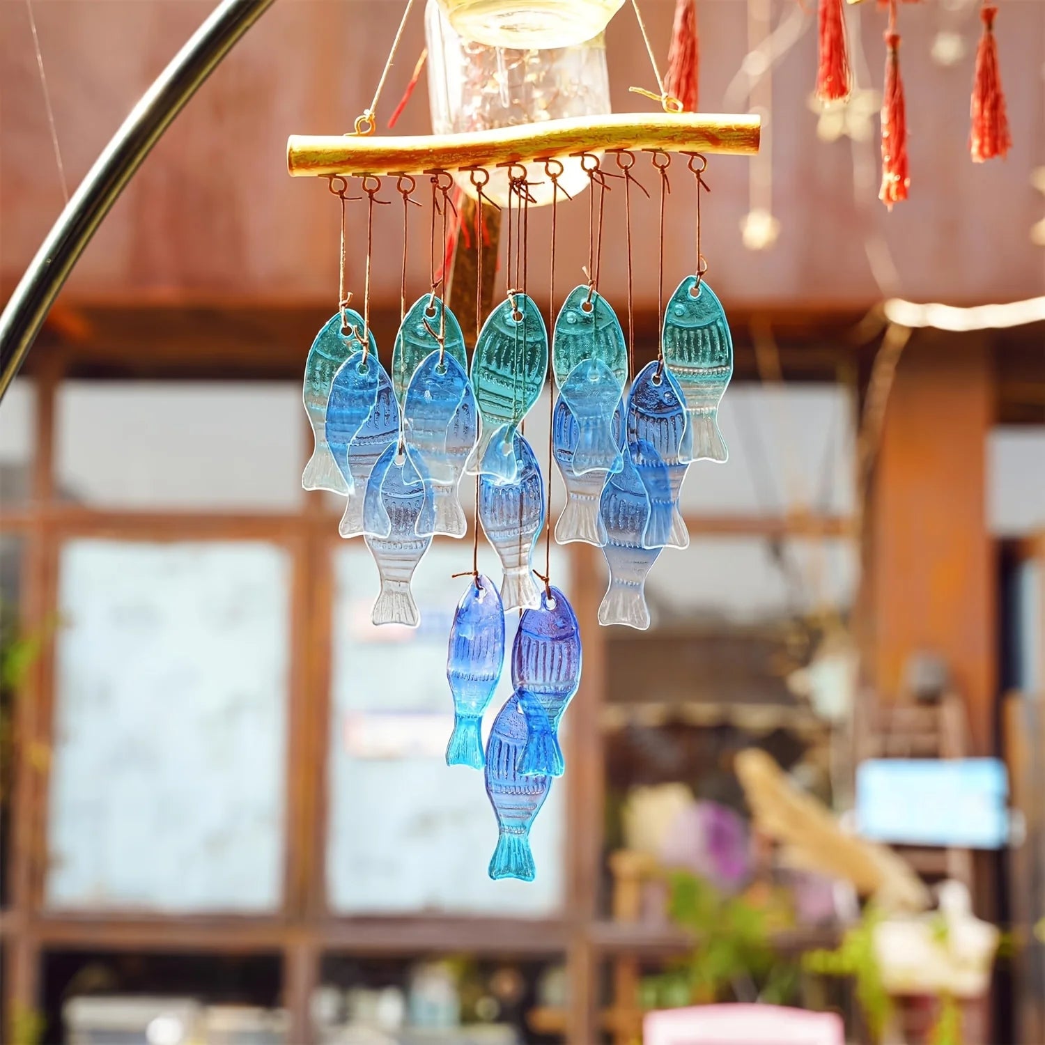 Handcrafted Blue Glass Fish Wind Chimes