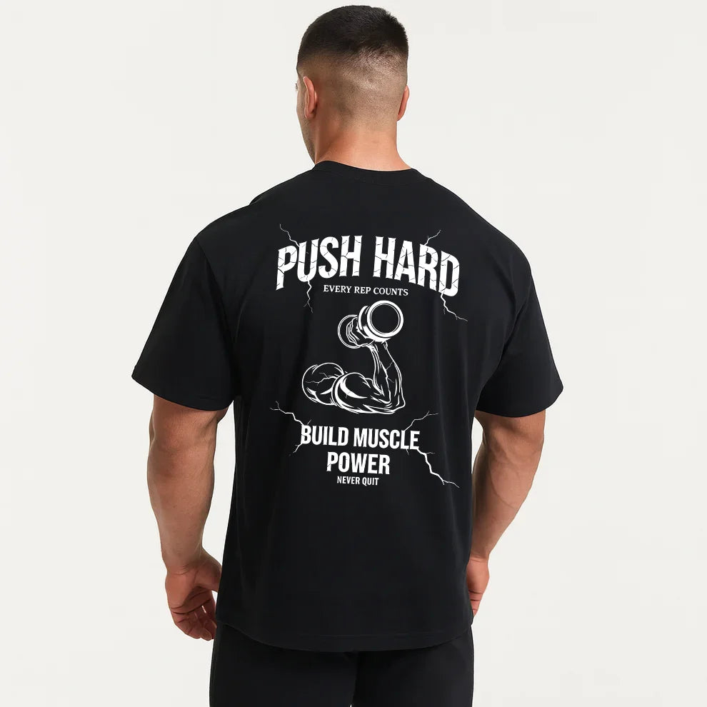 Men's Loose-Fit Printed Gym T-Shirt - 100% Cotton