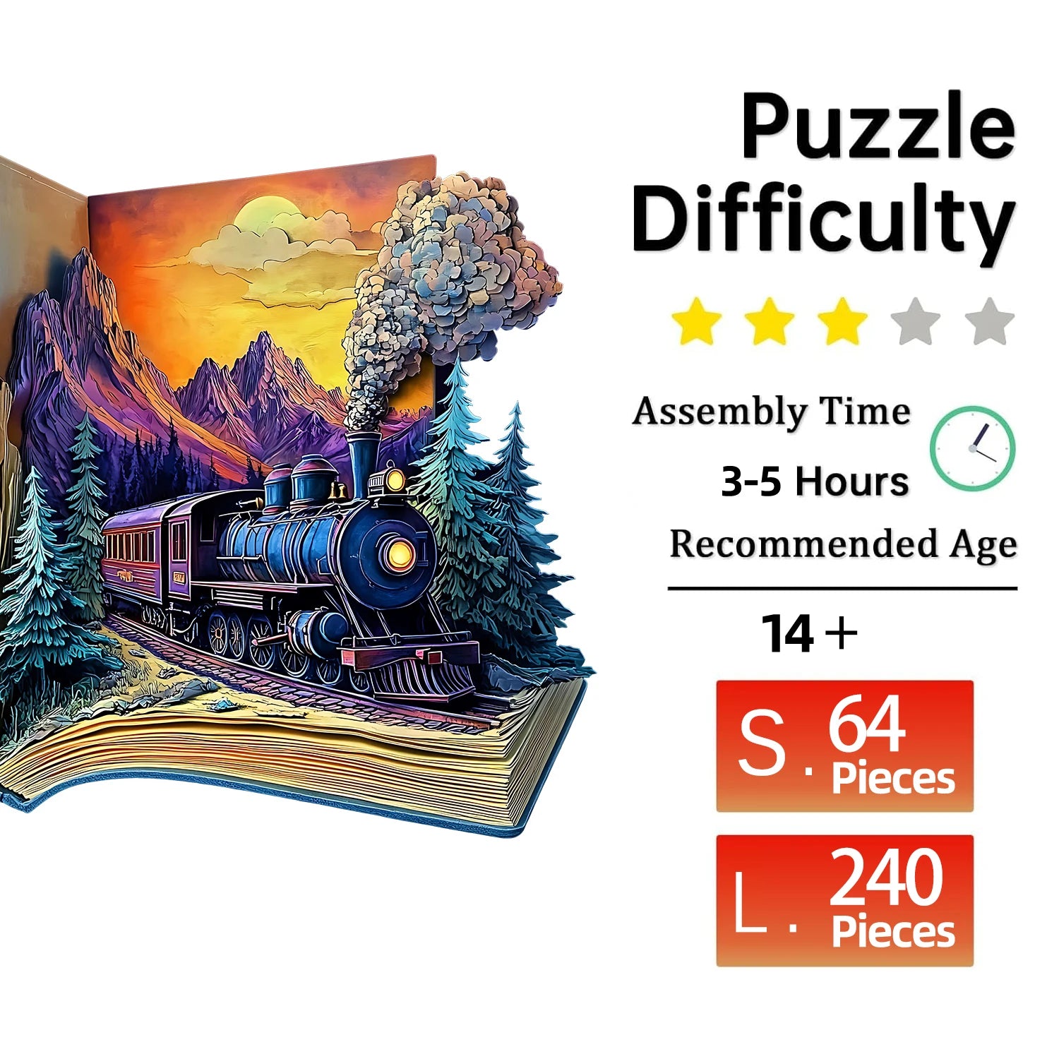 Wooden Train in a Book Puzzle for Adults