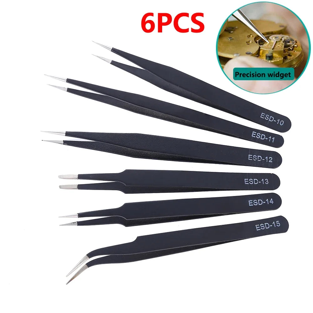 ESD Anti-Static Tweezers Set – 6 Piece