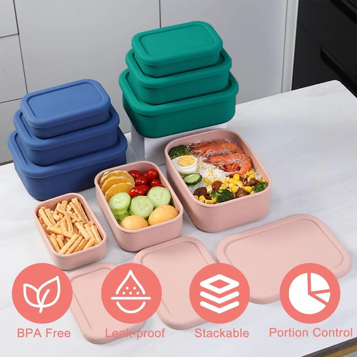Silicone Food Storage Containers - Airtight, Microwave, Dishwasher, Freezer