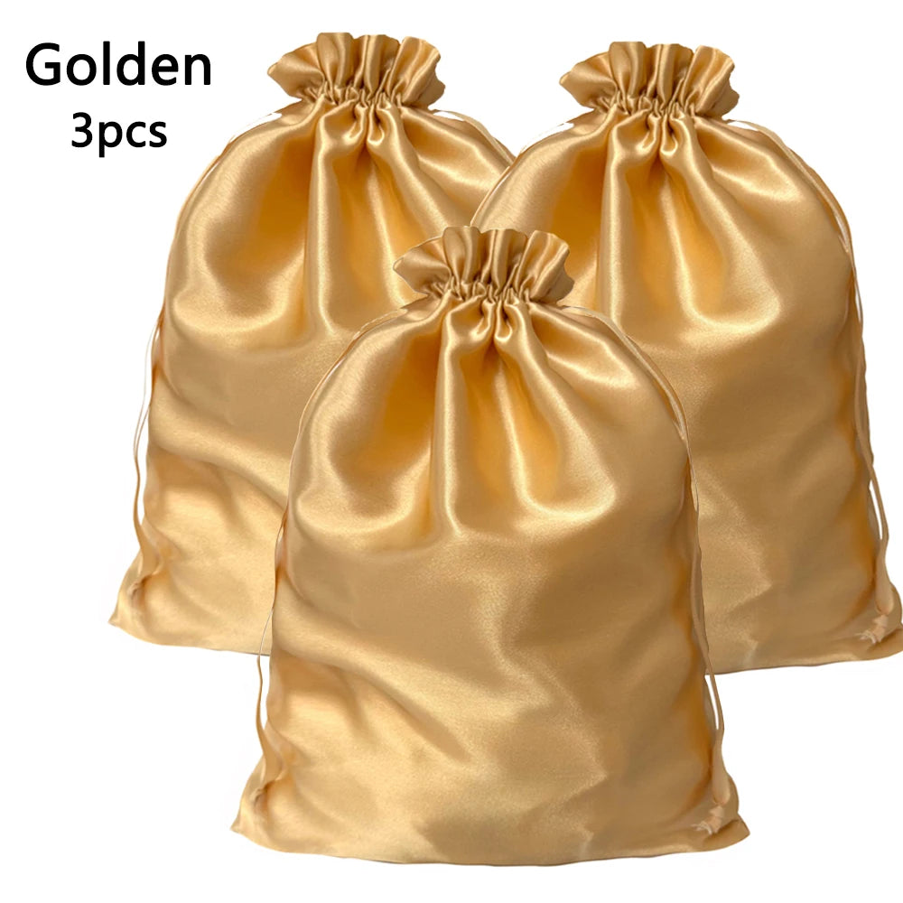 Silky Satin Wig Storage Bags with Drawstring – Dust-Free Protection, Set of 3
