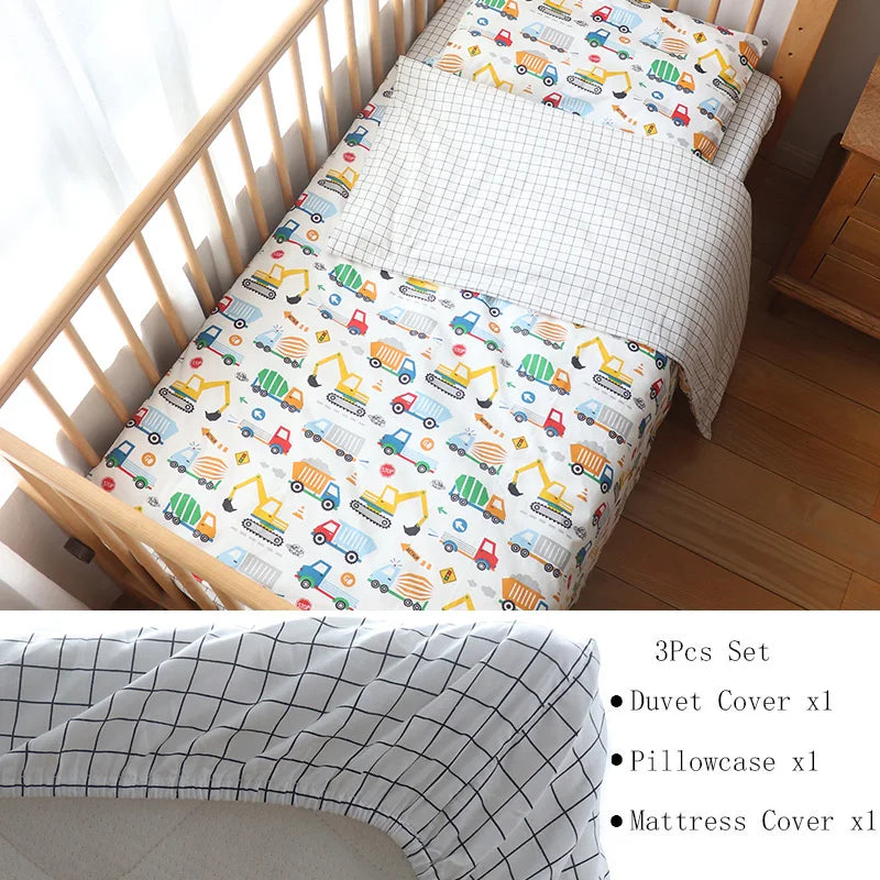 3 Pcs Kids Bedding Set - Cotton Bed Linen set Include, Pillowcase, Sheet and Duvet Cover
