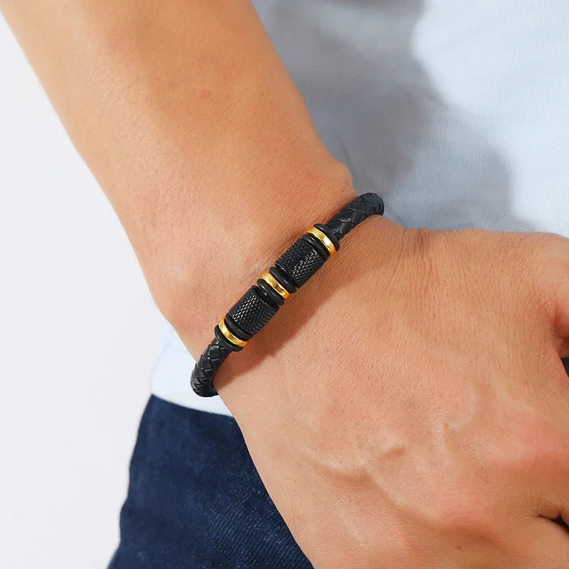 Men Genuine Leather Bracelet Magentic Attachment