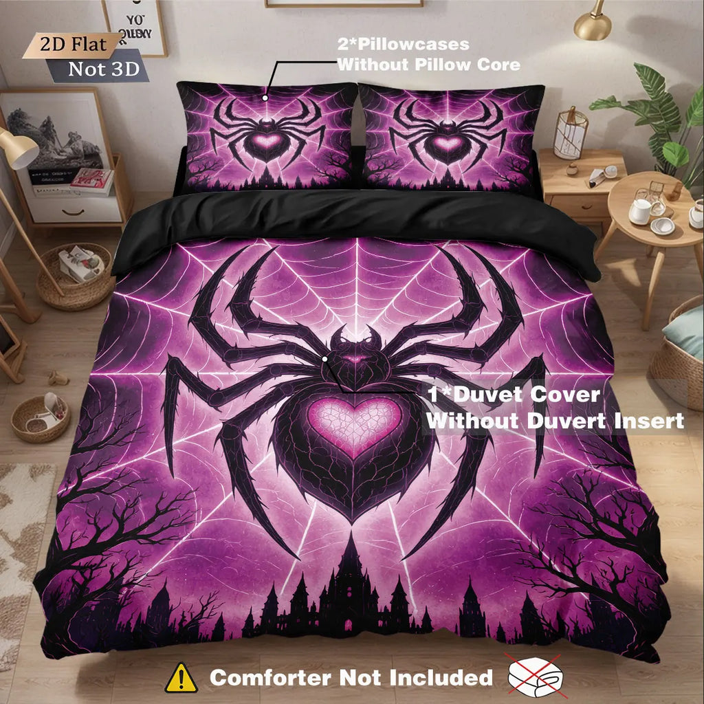 3pcs Cyber Style Spider Printed Down Duvet Cover Set