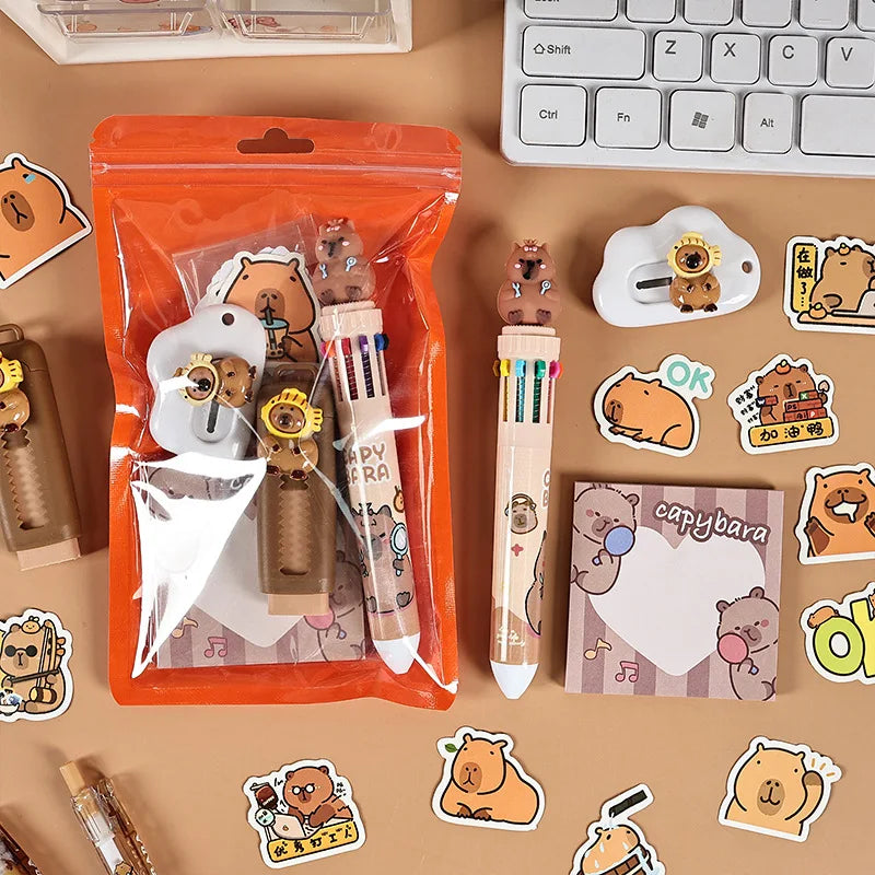 Capybara Stationery Set – Pencil, Ruler, Eraser & Sharpener Gift Pack