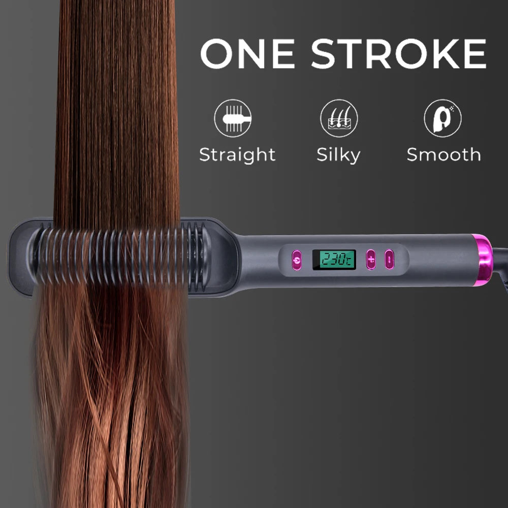 2-in-1 Ceramic Negative Ion Electric Hair Straightener Brush