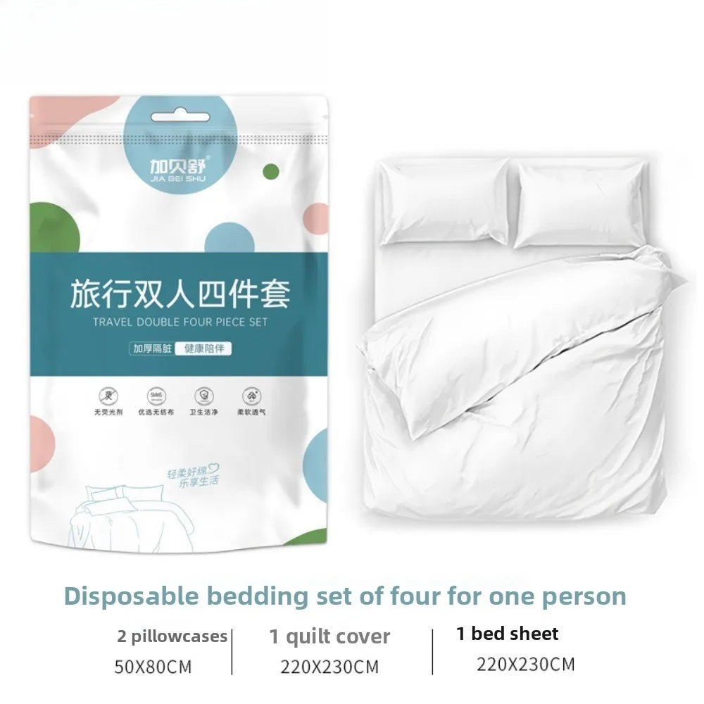 Disposable four-piece double bedding - sheet, duvet cover, pillowcase