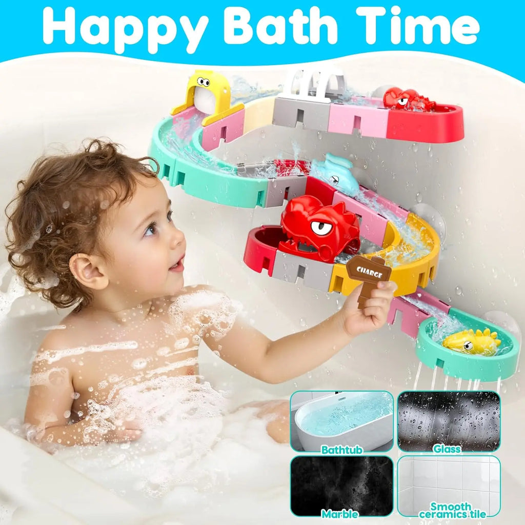 Kids DIY Bath Toy - Building Water Slide & Dinosaur Tracks
