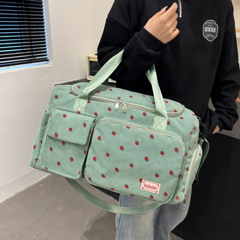 Corduroy Tote Bag with Shoe Compartment