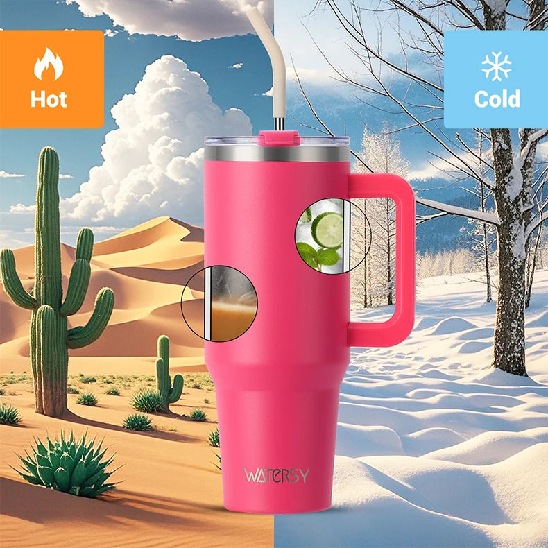 Double Wall Vacuum Insulated Stainless Steel Tumbler with Handle & Straw – 20oz, 30oz or 40oz