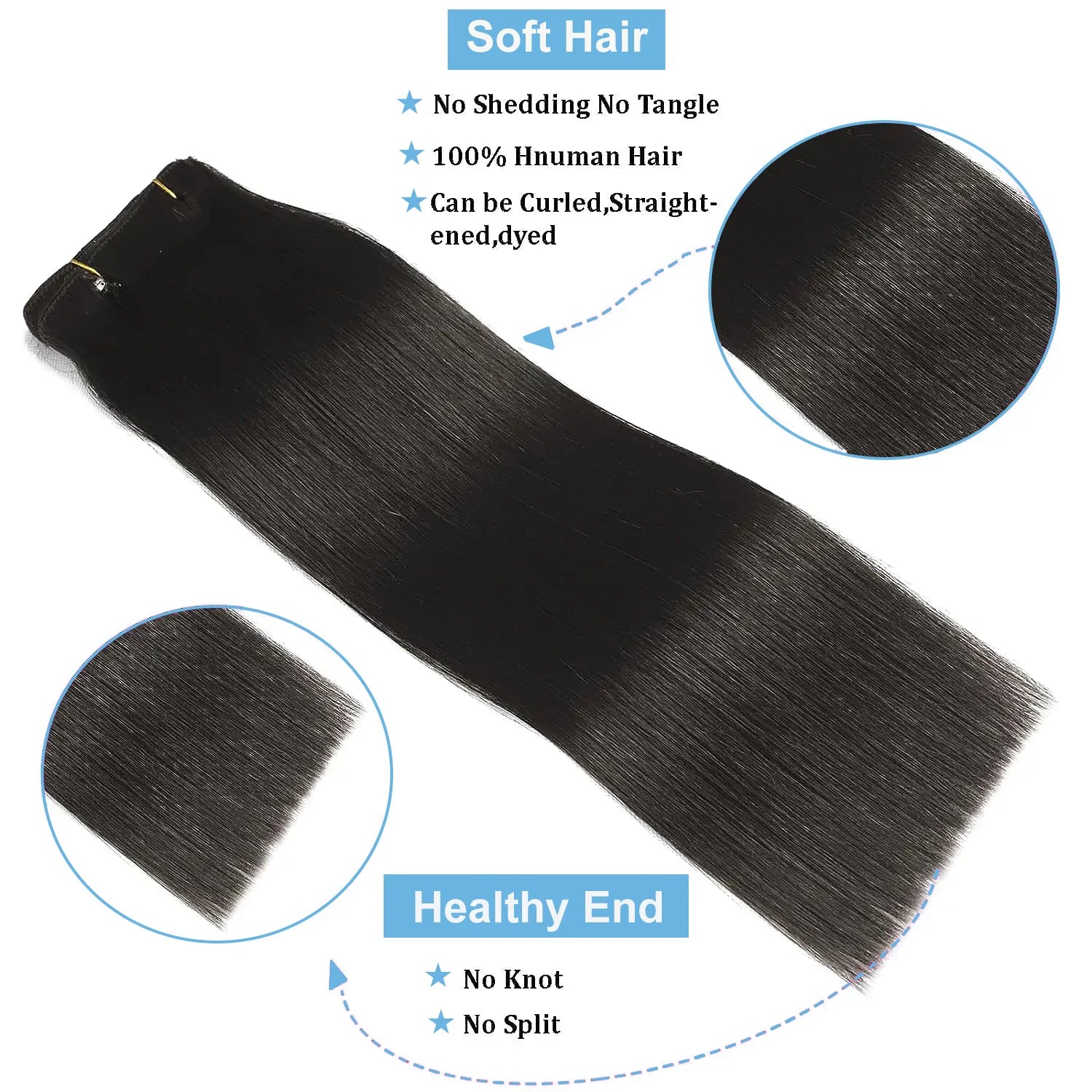Straight Remy Human Hair Clip-In Extensions – Full Head Set, 8 Pieces