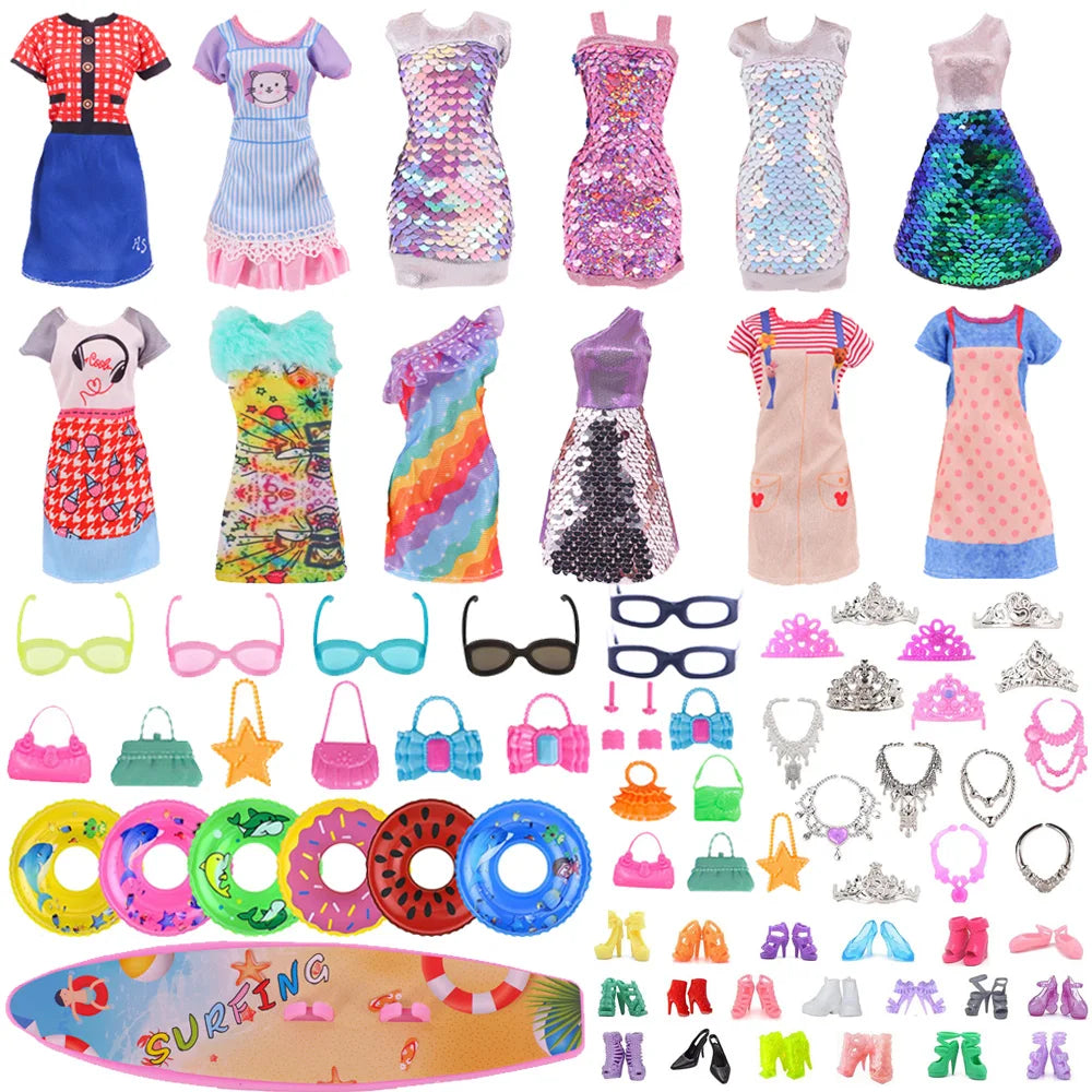 45-Piece Doll Accessories Set - Dresses, Shoes, Boots, Necklaces & Glasses (30cm Doll)