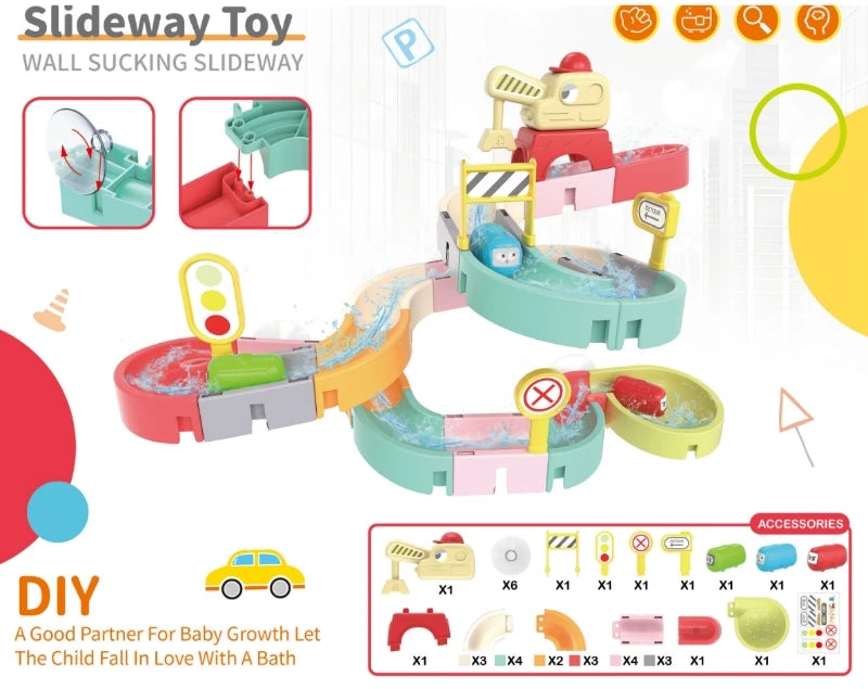 Kids DIY Bath Toy - Building Water Slide & Dinosaur Tracks