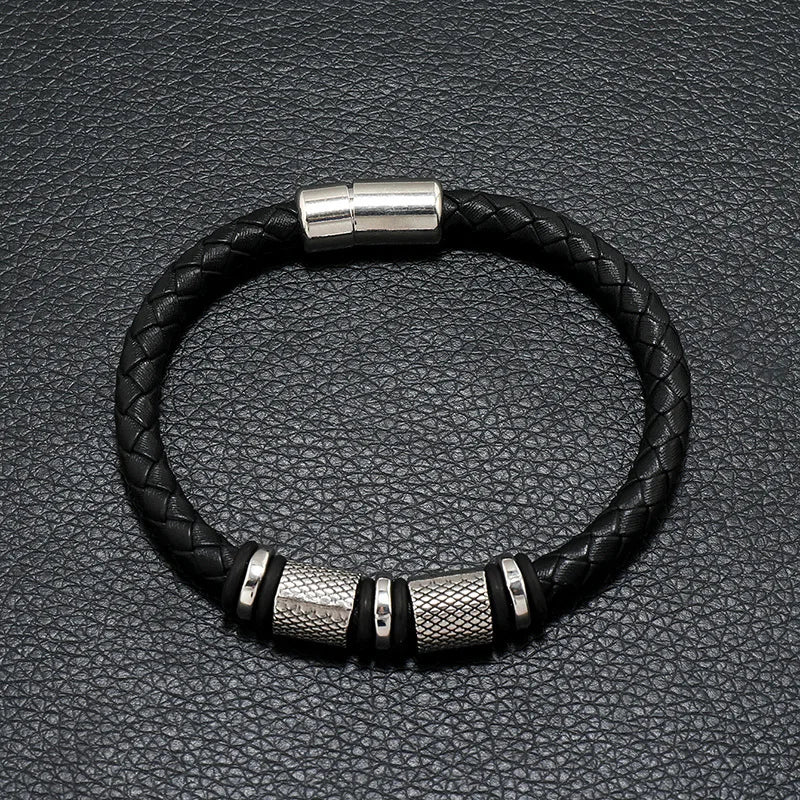 Men Genuine Leather Bracelet Magentic Attachment