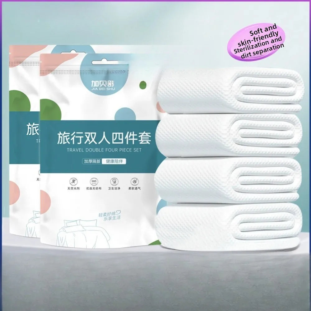 Disposable four-piece double bedding - sheet, duvet cover, pillowcase