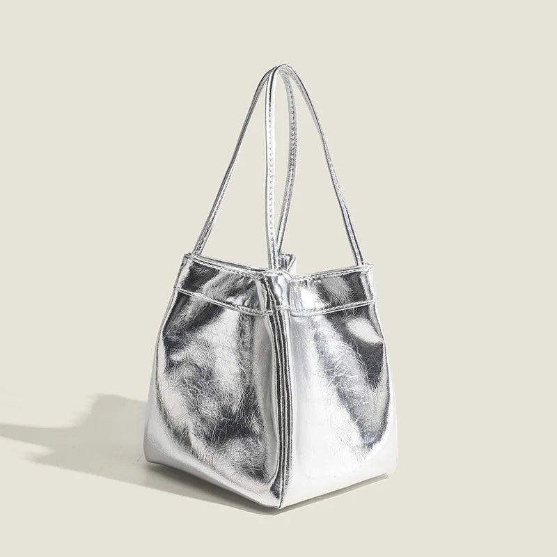 Women's Small Silver Bucket Bag
