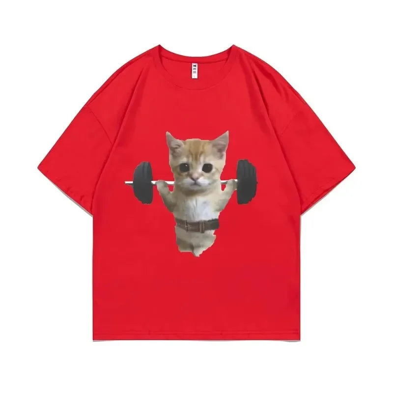 Funny Gym Cat Graphic T-Shirt