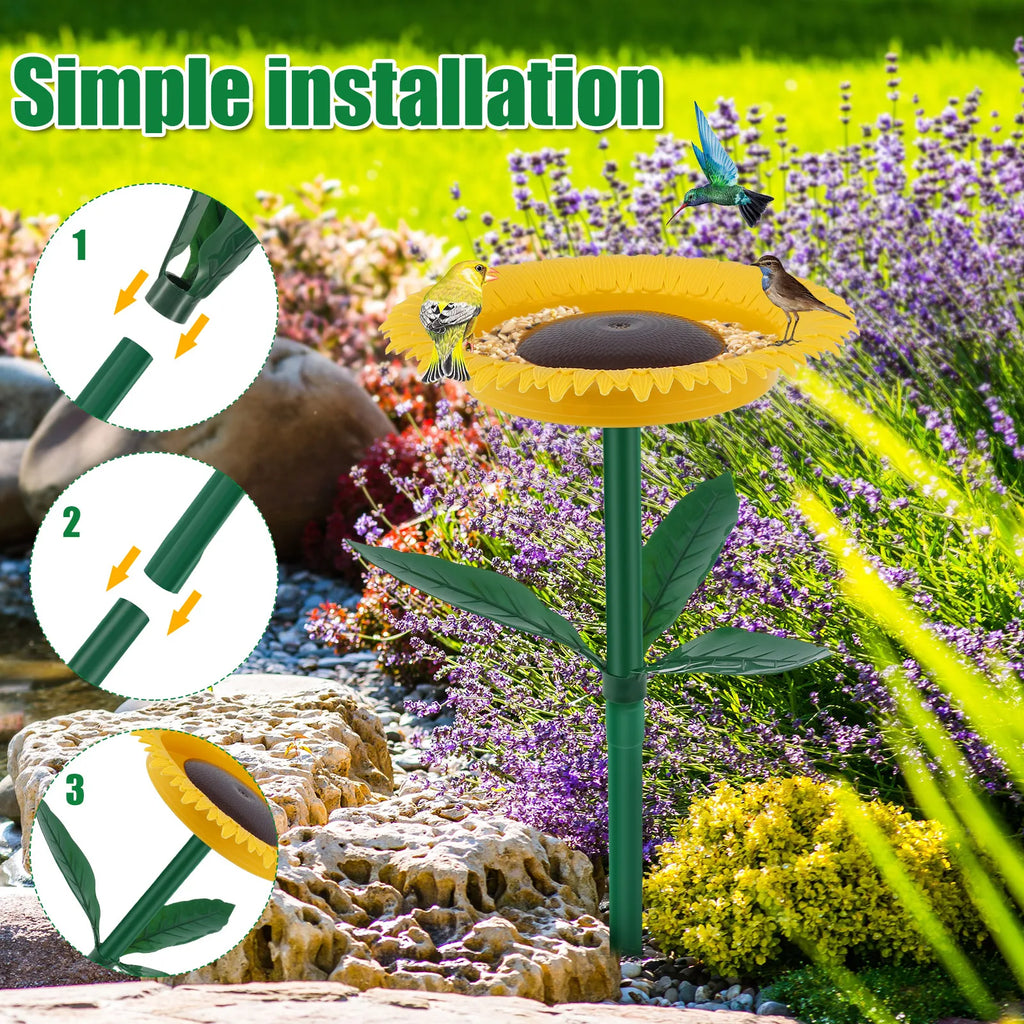 Sun Floral Standing Outdoor Bird Bath Feeder