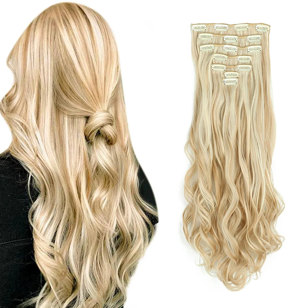 Curly Wavy Clip-In Hair Extensions – Full Head Set, 7 Pieces