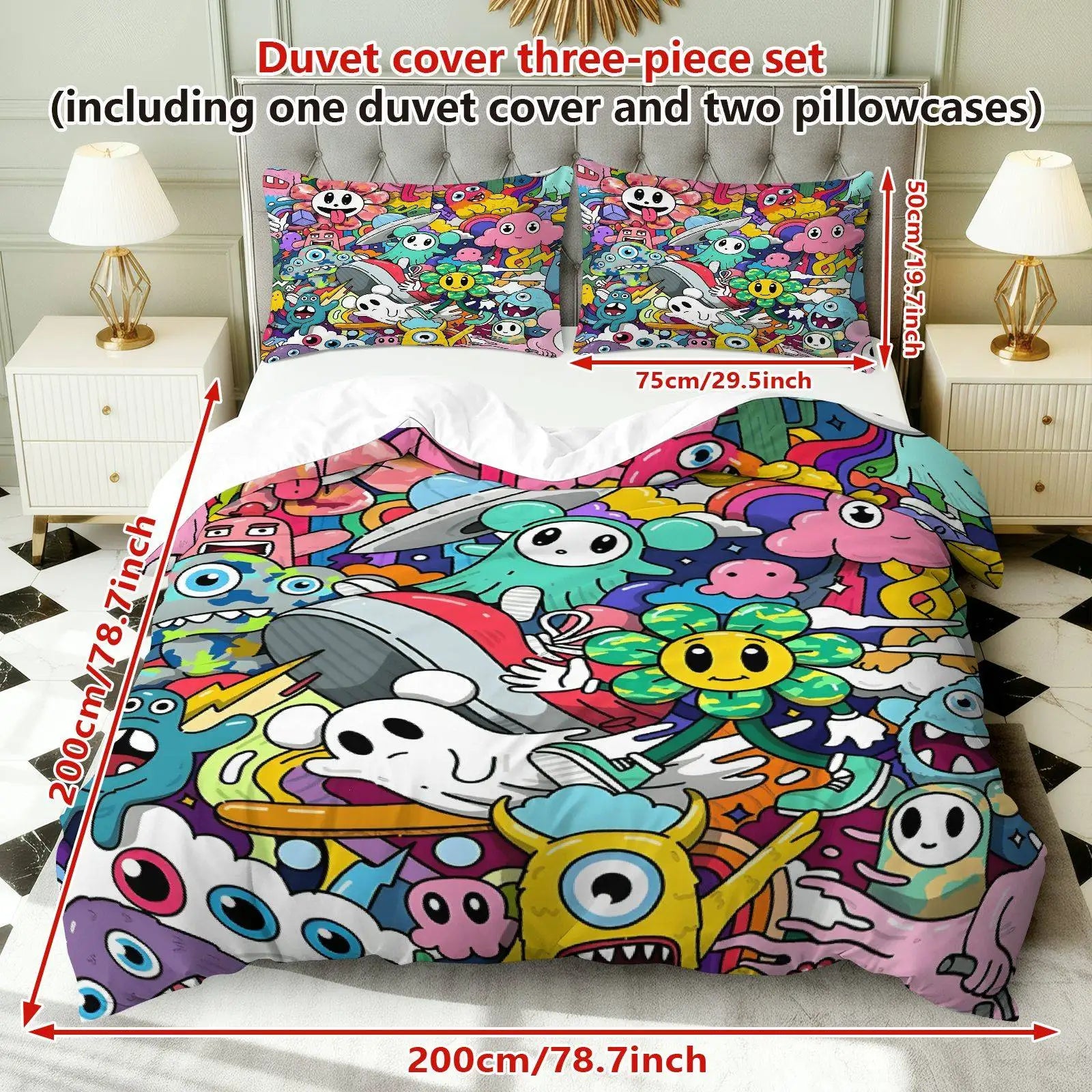 3PCS Duvet Cover Set - 1 Duvet and 2 Pillowcases