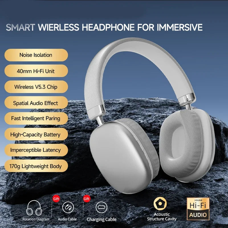Wireless Bluetooth Stereo Headphones with Deep Bass & Noise-Cancelling Mic