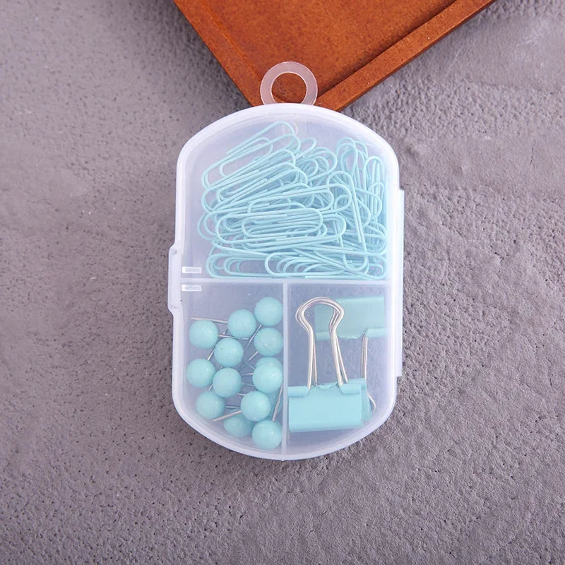 Colourful 3-in-1 Stationery Set - Paper Clips, Binder Clips & Thumb Tacks