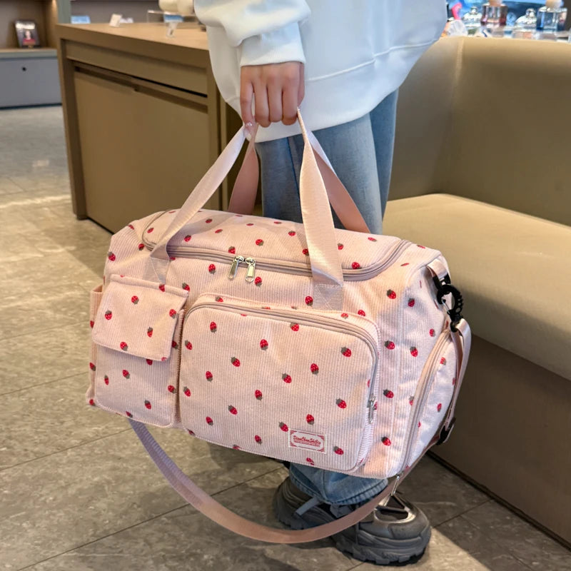 Corduroy Tote Bag with Shoe Compartment