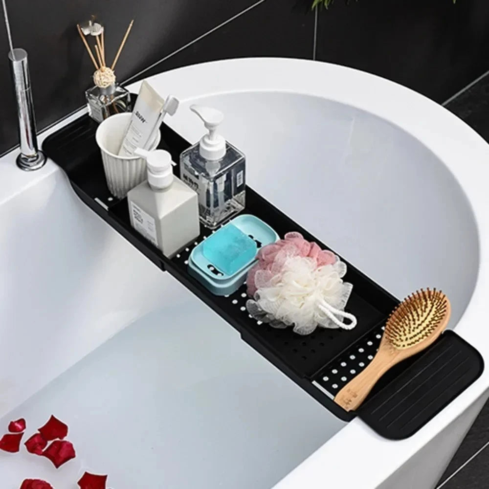 Adjustable Bathtub Rack - Telescopic Plastic Drainage Shelf