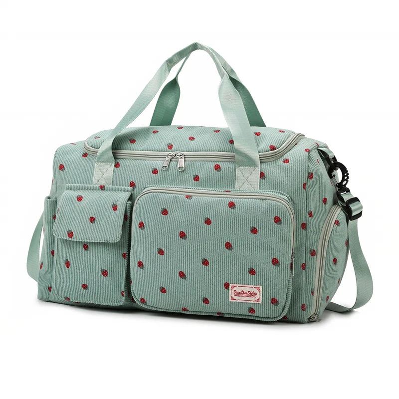 Corduroy Tote Bag with Shoe Compartment
