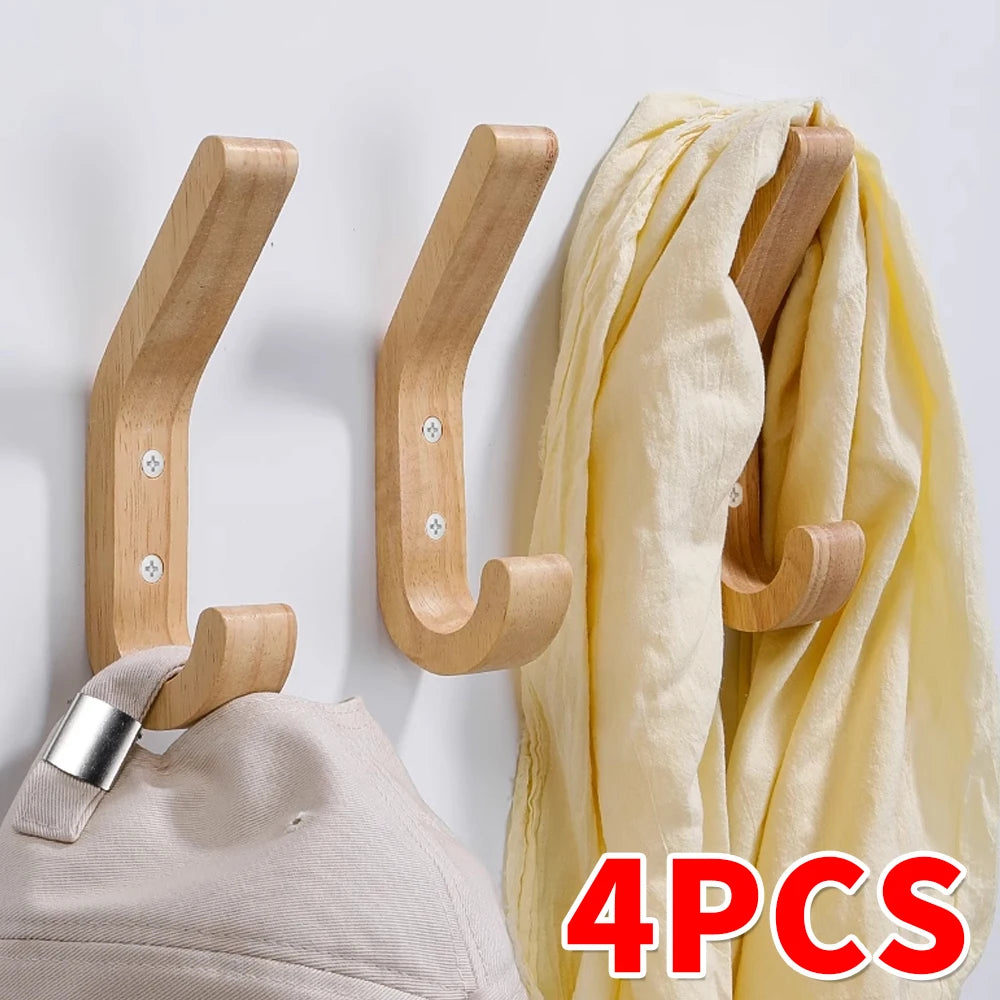 Wooden Coat Hooks - Wall Mounted - Heavy Duty Double Hooks