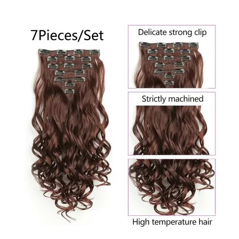 Curly Wavy Clip-In Hair Extensions – Full Head Set, 7 Pieces