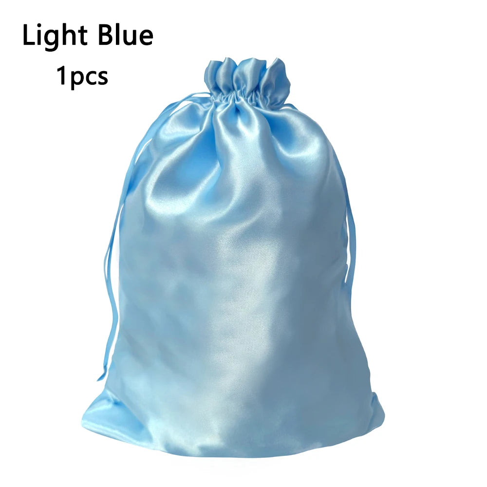 Silky Satin Wig Storage Bags with Drawstring – Dust-Free Protection, Set of 3