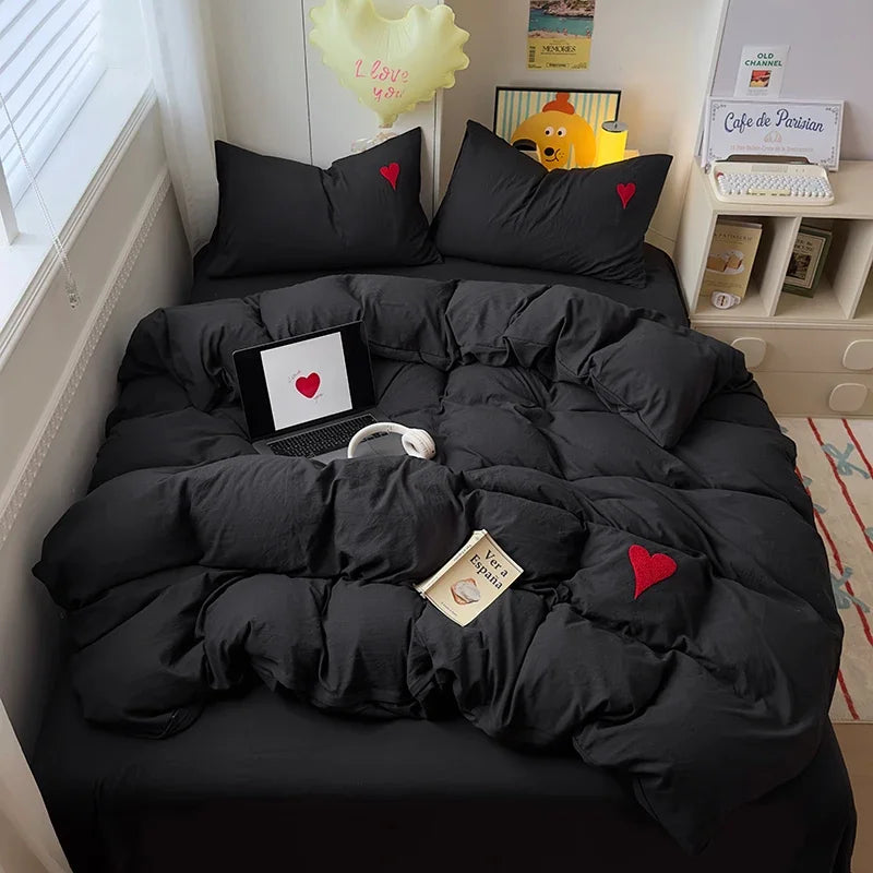 Washed Cotton Bedding Set - Black Duvet Cover Set