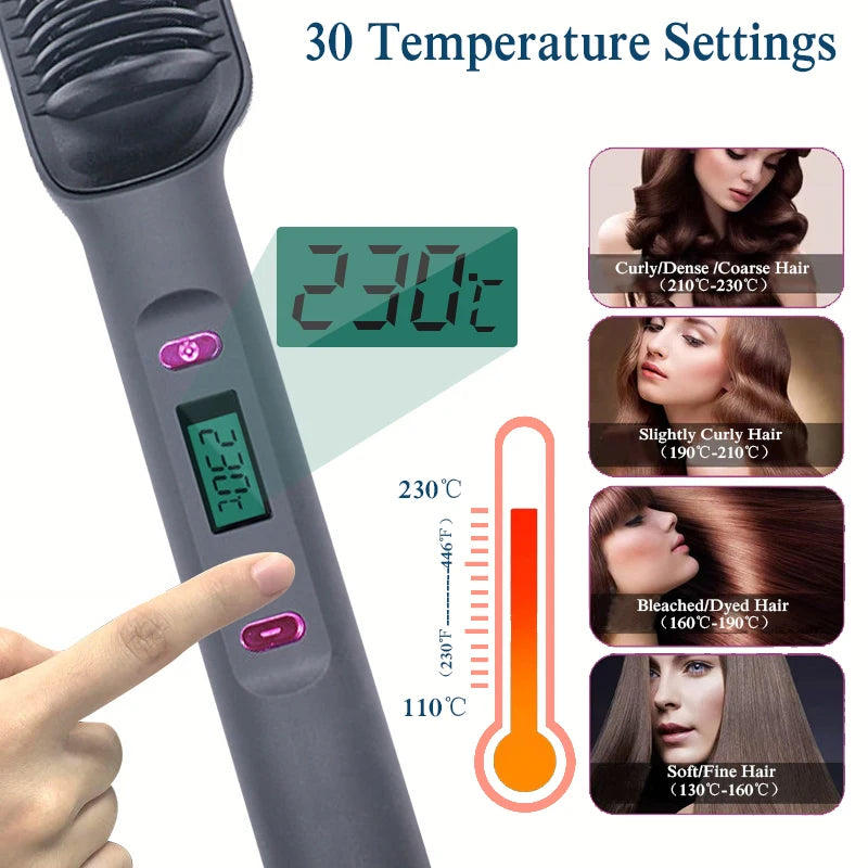2-in-1 Ceramic Negative Ion Electric Hair Straightener Brush