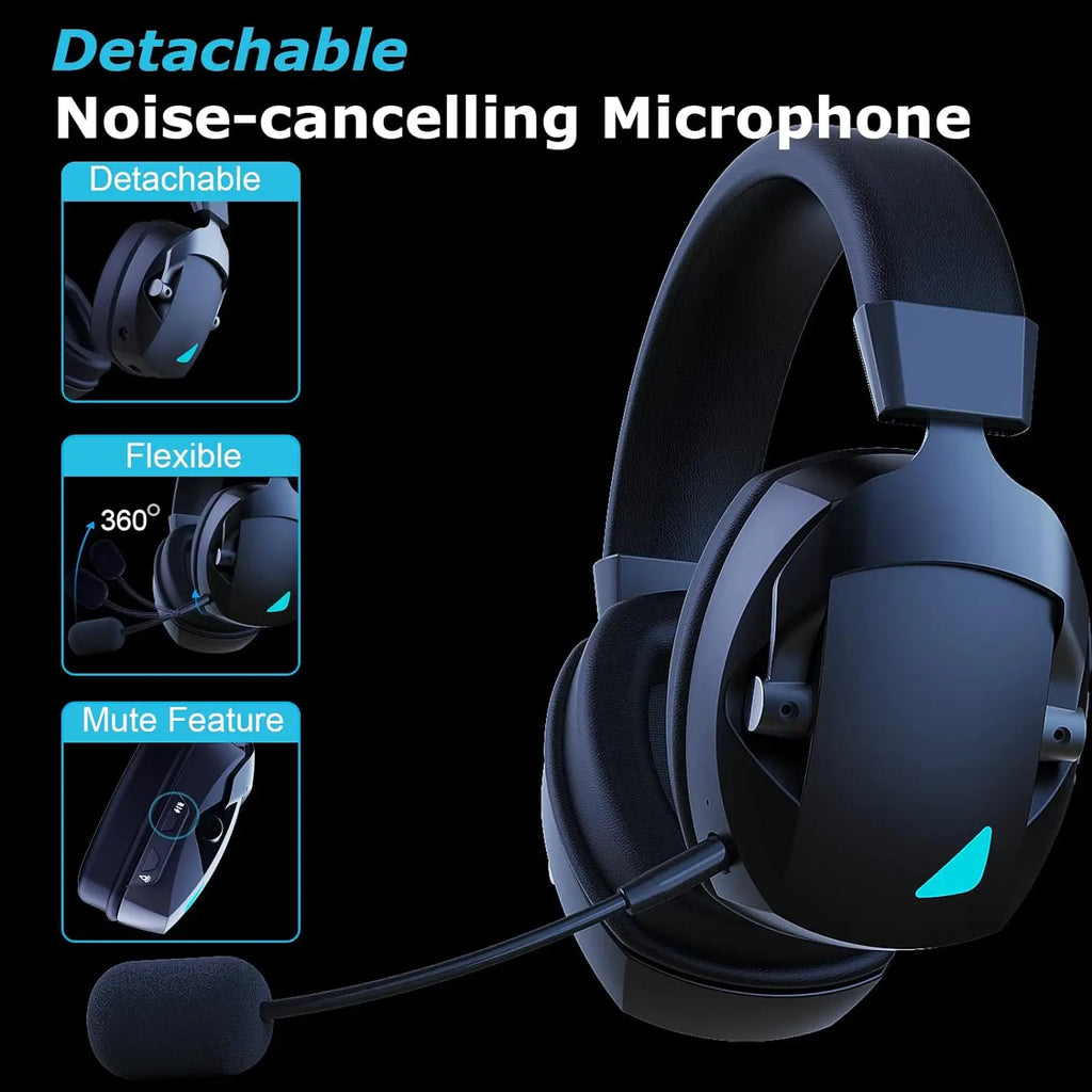 Multi-Mode Wireless Gaming Headset with Detachable Noise-Cancelling Mic