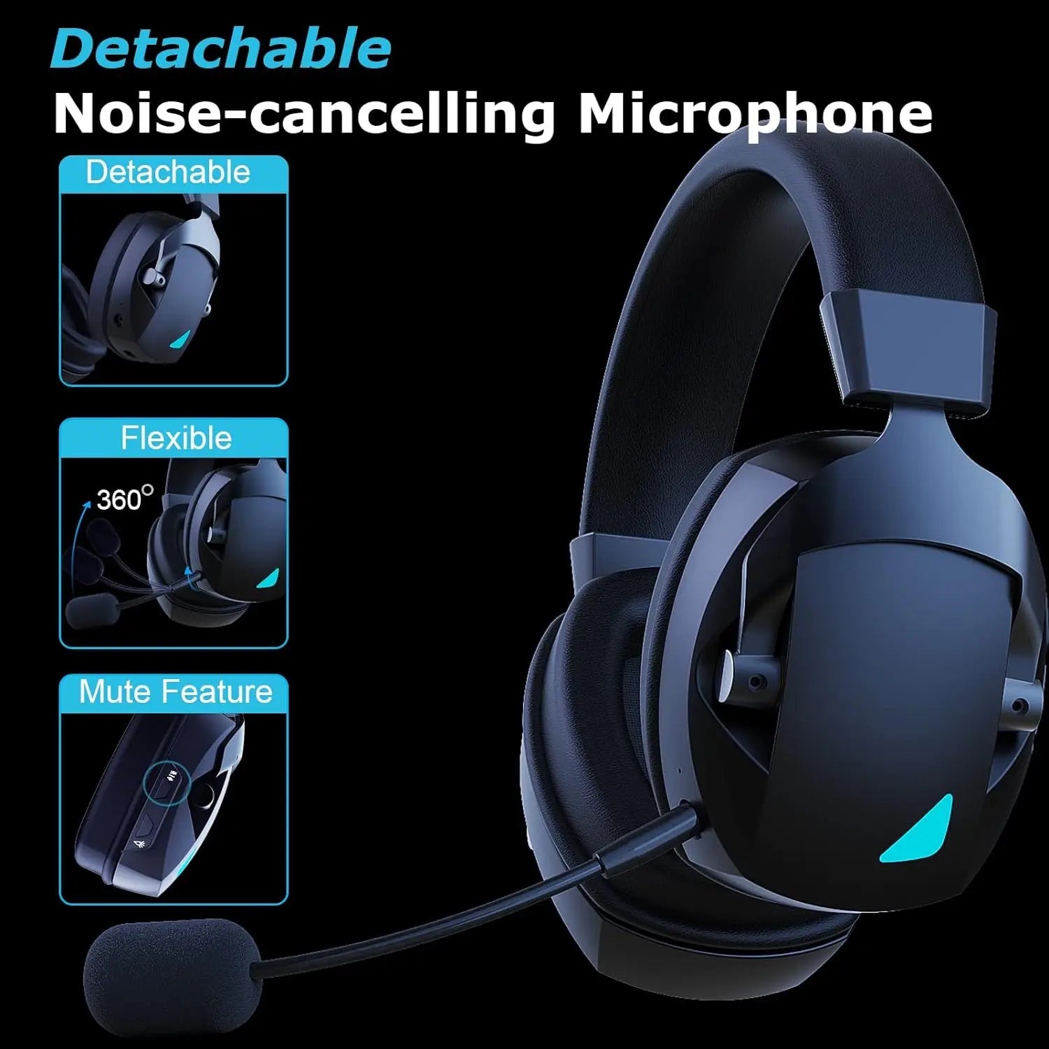 Multi-Mode Wireless Gaming Headset with Detachable Noise-Cancelling Mic