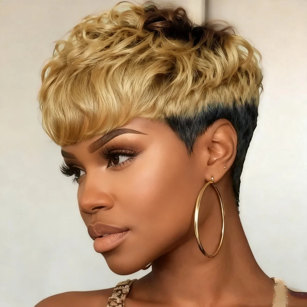 Peruvian Pixie Cut Human Hair Wig with Bangs – Short Natural Style