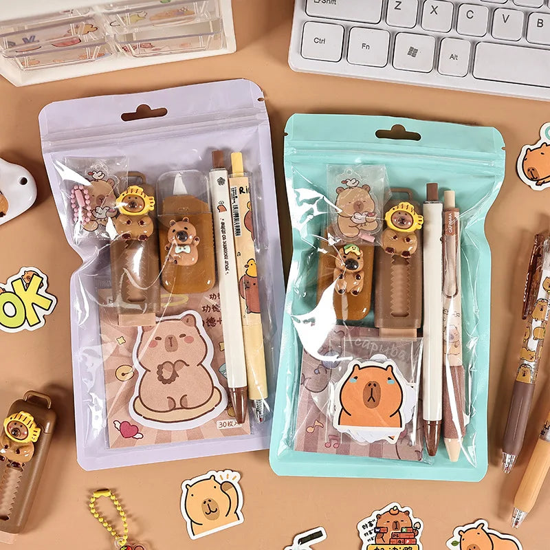 Capybara Stationery Set – Pencil, Ruler, Eraser & Sharpener Gift Pack
