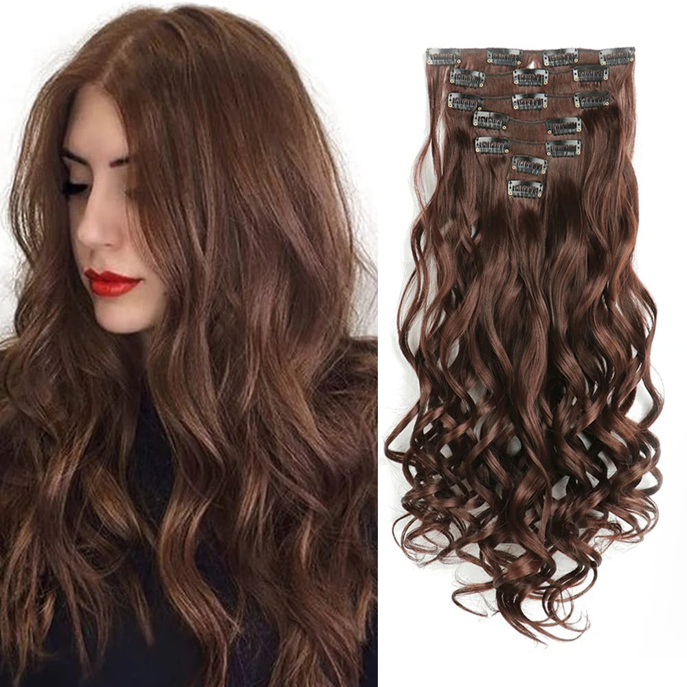 Curly Wavy Clip-In Hair Extensions – Full Head Set, 7 Pieces