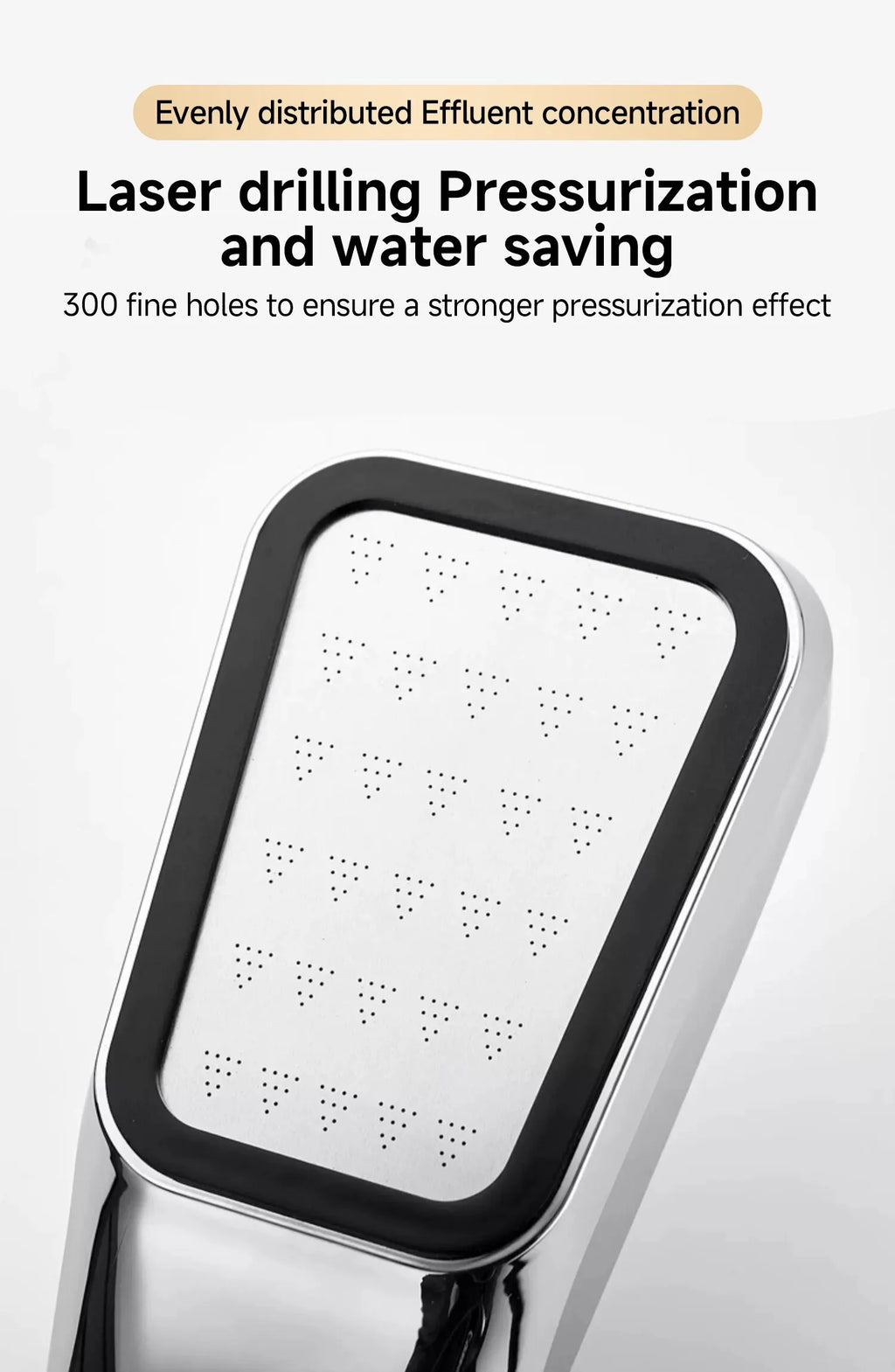 300-Hole Pressurized Square Handheld Shower Head