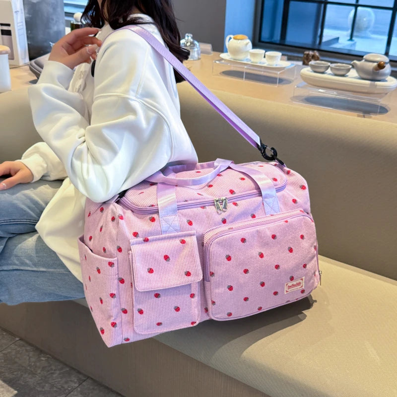 Corduroy Tote Bag with Shoe Compartment