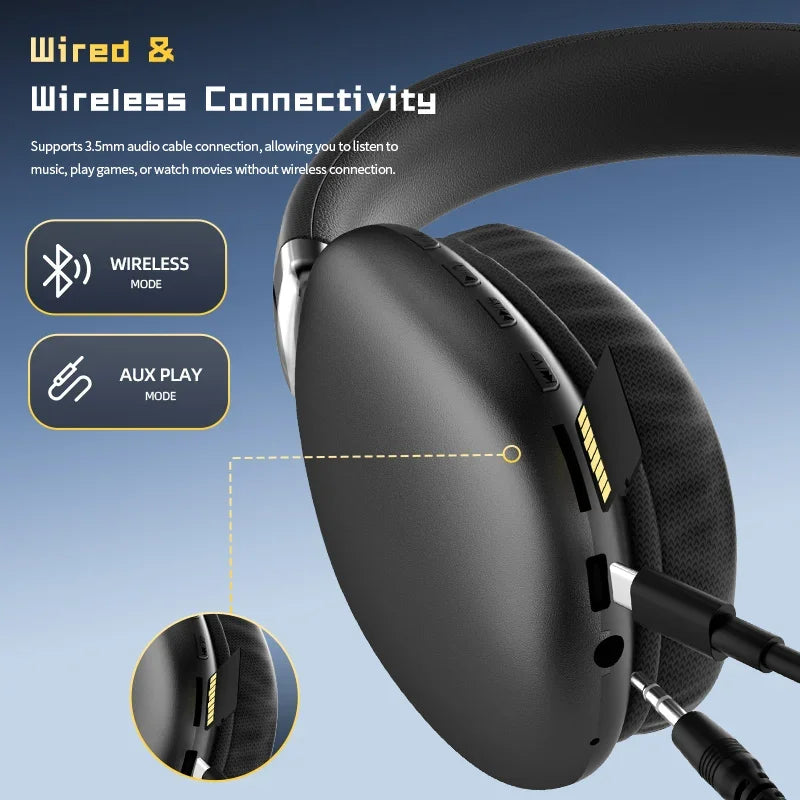 Wireless Bluetooth Stereo Headphones with Deep Bass & Noise-Cancelling Mic